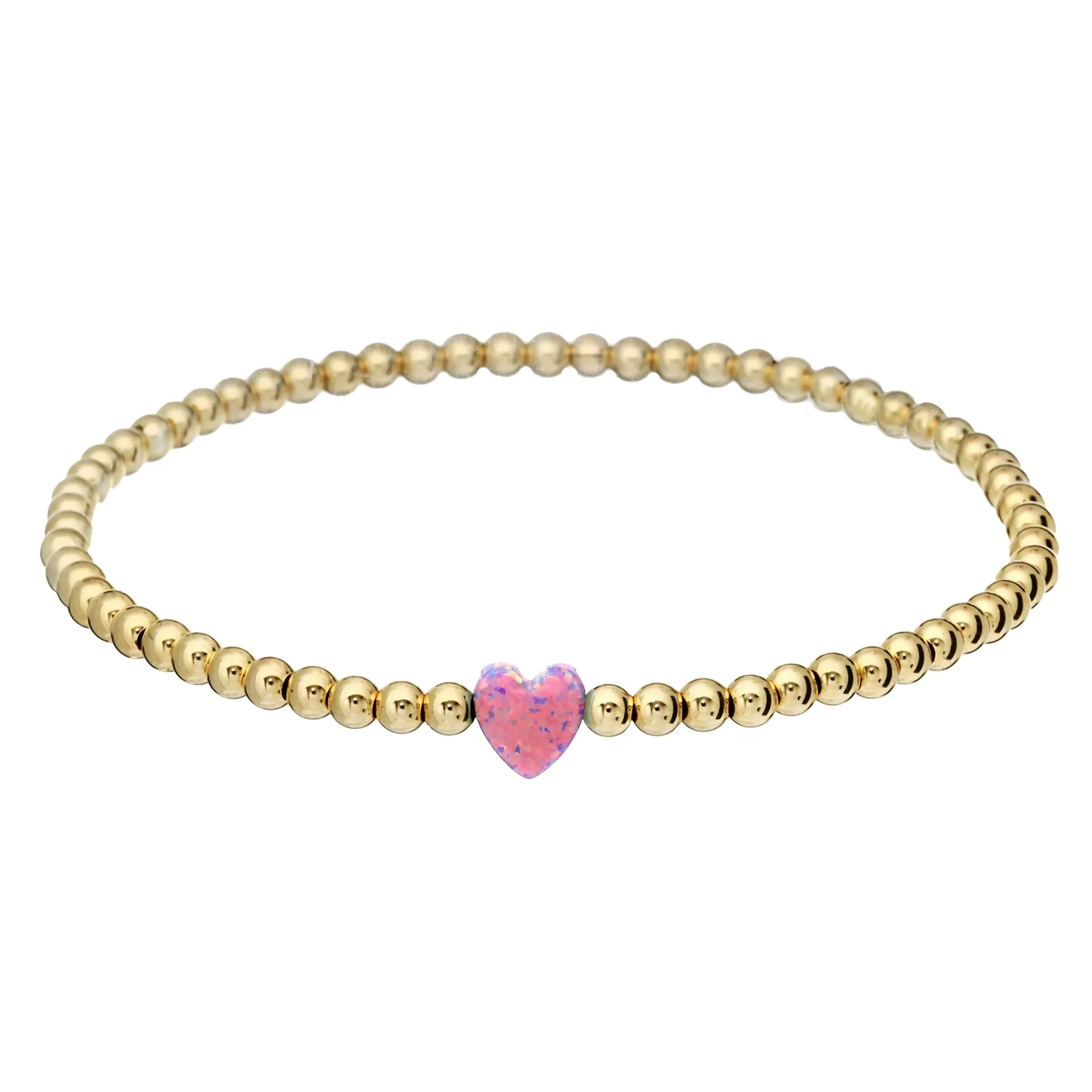 SINGLE HEART | Opal Charm and 14K Gold Filled Beads Bracelet - Medium