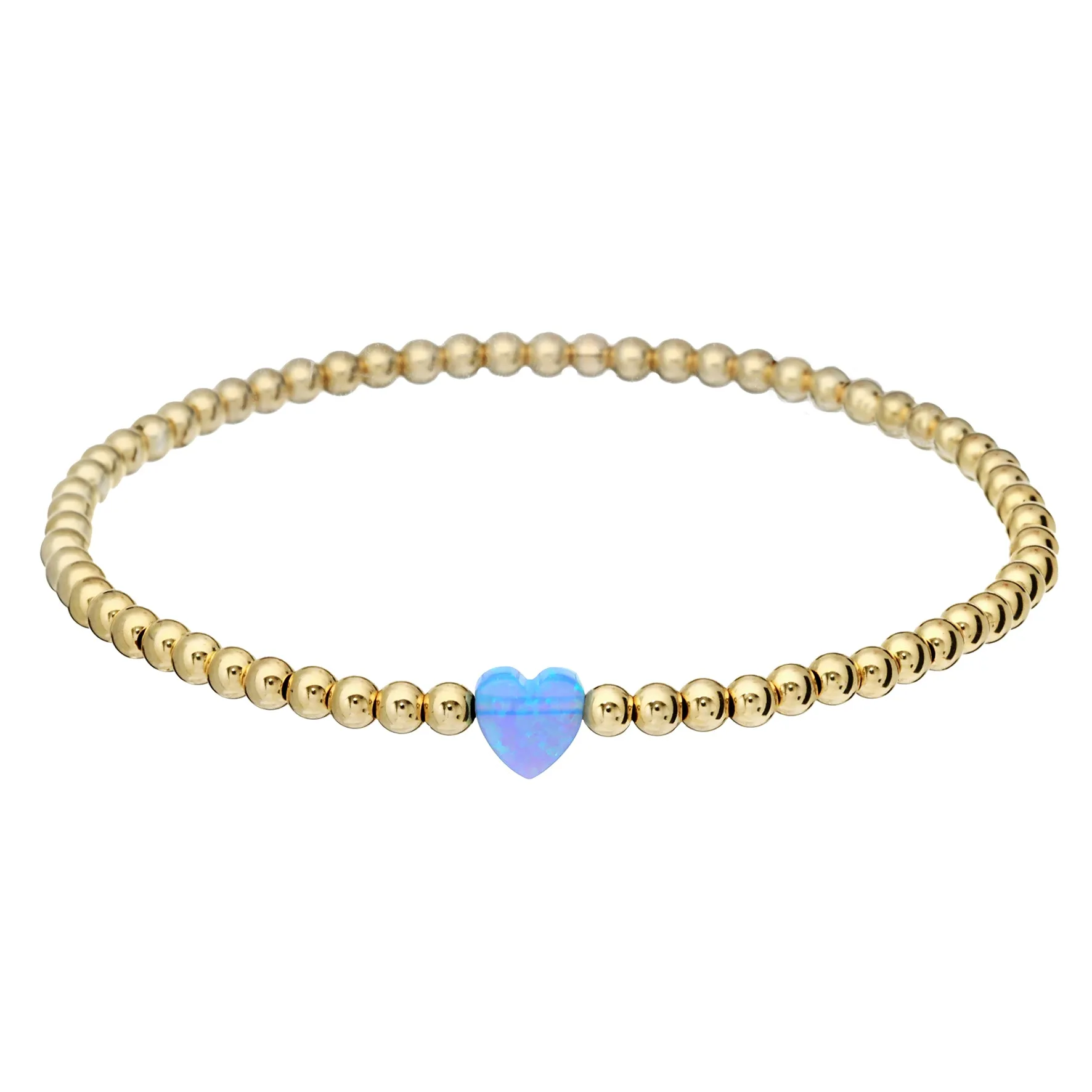 SINGLE HEART | Opal Charm and 14K Gold Filled Beads Bracelet - Medium