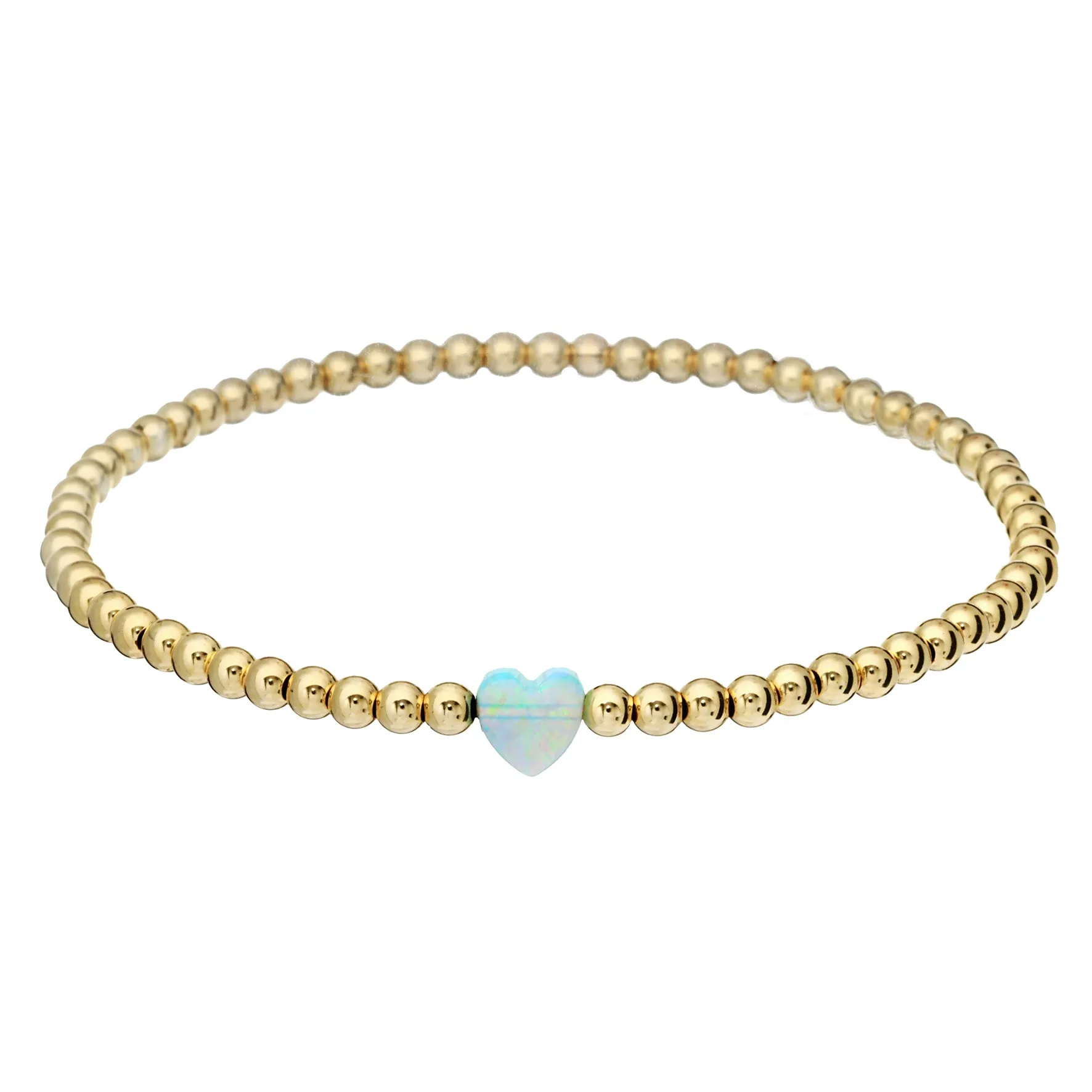 SINGLE HEART | Opal Charm and 14K Gold Filled Beads Bracelet - Medium
