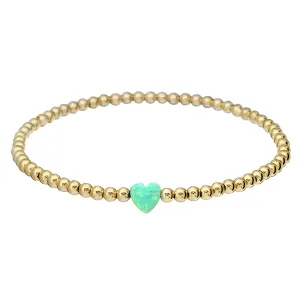 SINGLE HEART | Opal Charm and 14K Gold Filled Beads Bracelet - Small