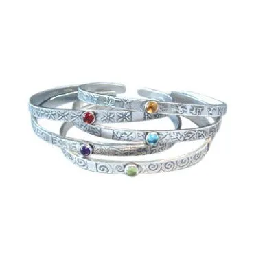 Single Stone Message Cuff Bracelet With Pattern