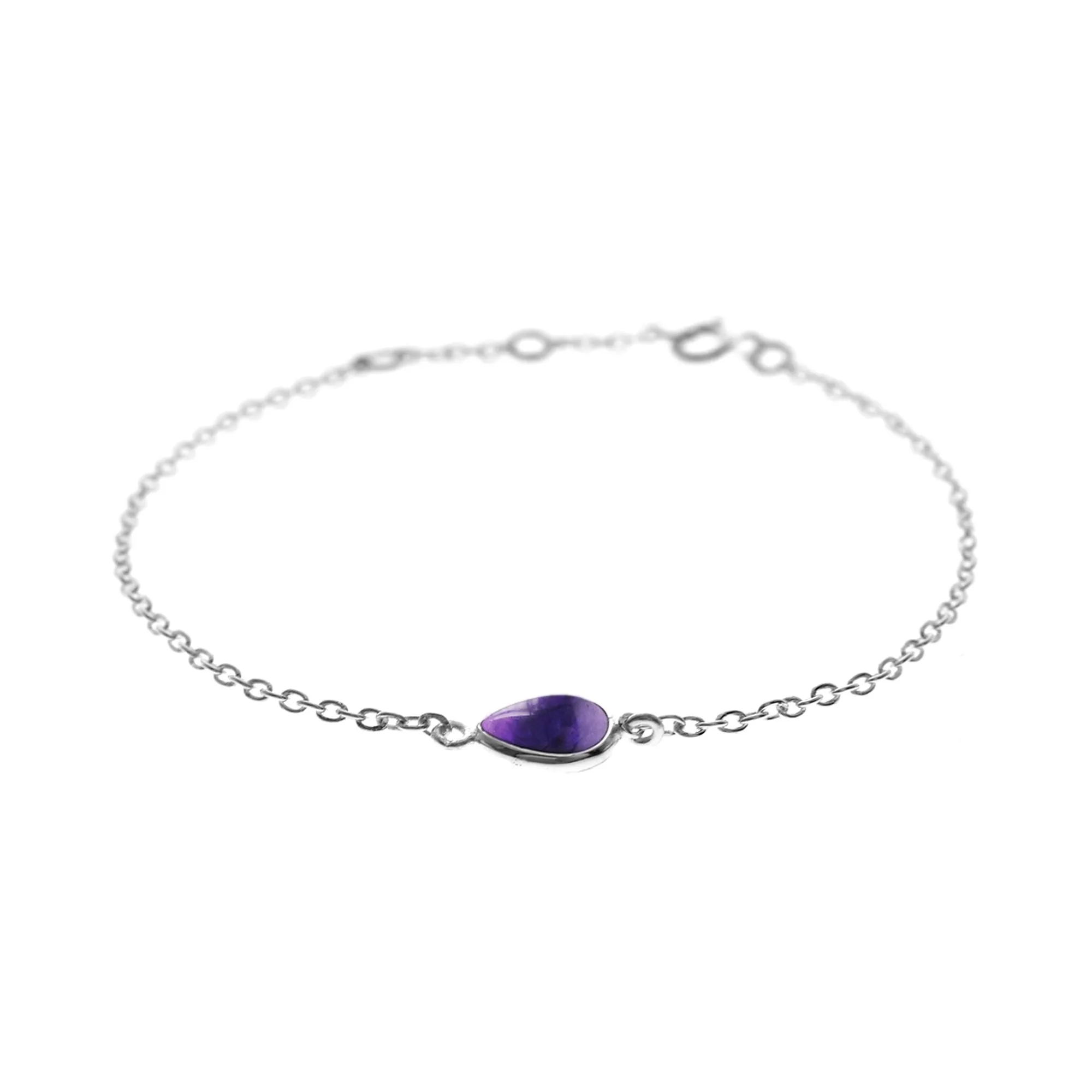 Single teardrop amethyst chain bracelet