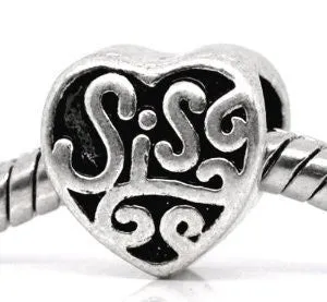 Sis Heart European Bead Compatible for Most European Snake Chain Bracelet