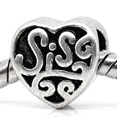 Sis Heart European Bead Compatible for Most European Snake Chain Bracelet