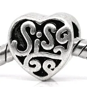 Sis Heart European Bead Compatible for Most European Snake Chain Bracelet
