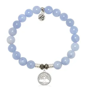 Sky Blue Jade Gemstone Bracelet with Family Tree Sterling Silver Charm
