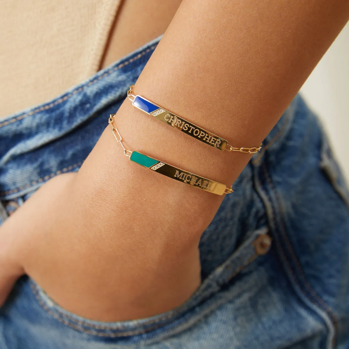 Slash Engravable Bracelet with Diamond Accents