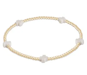 Small Cross Gold 2MM Bead Bracelet-Off White