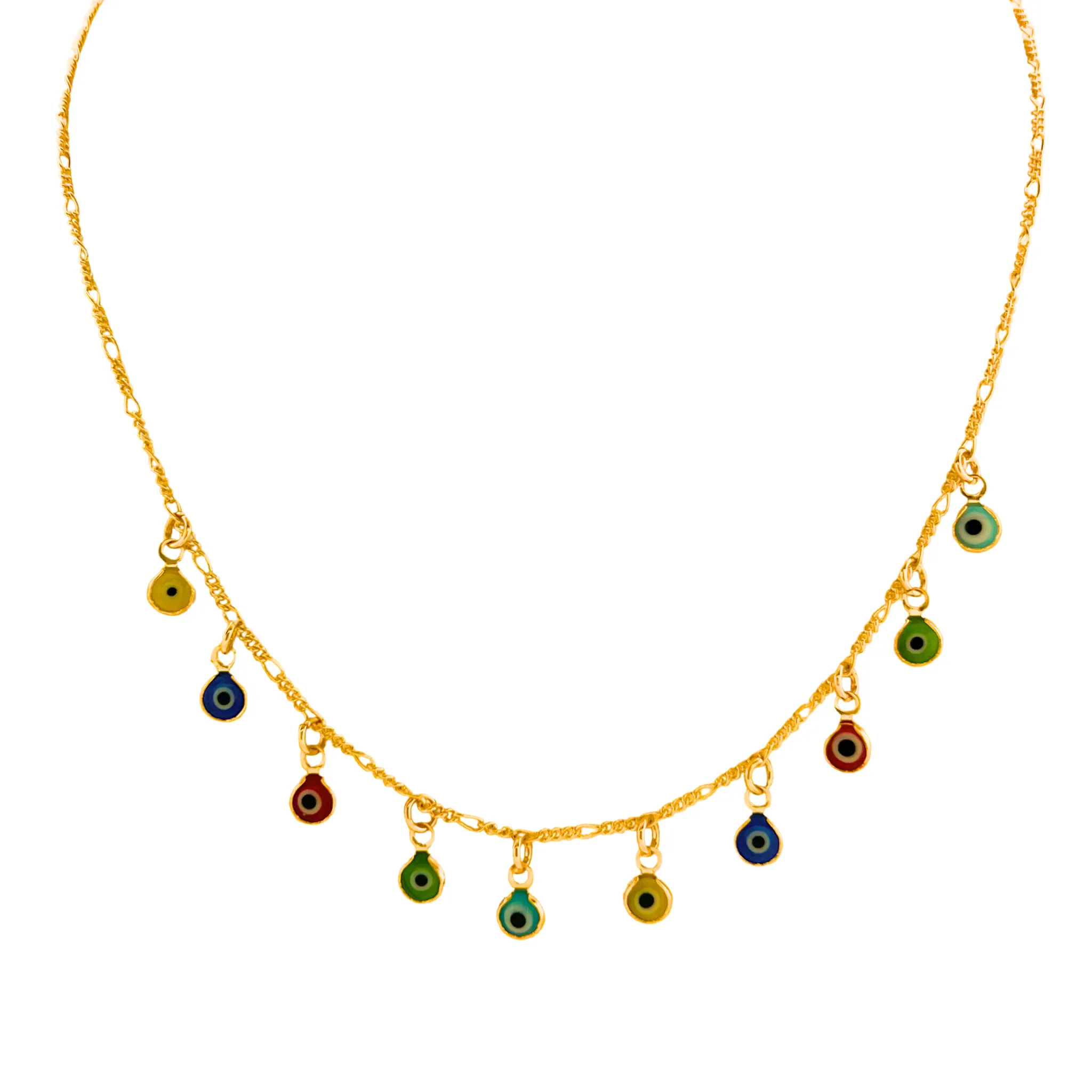 SN459 18K Gold Plated chain with Multi Color Evil Eyes