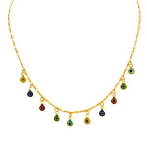 SN459 18K Gold Plated chain with Multi Color Evil Eyes