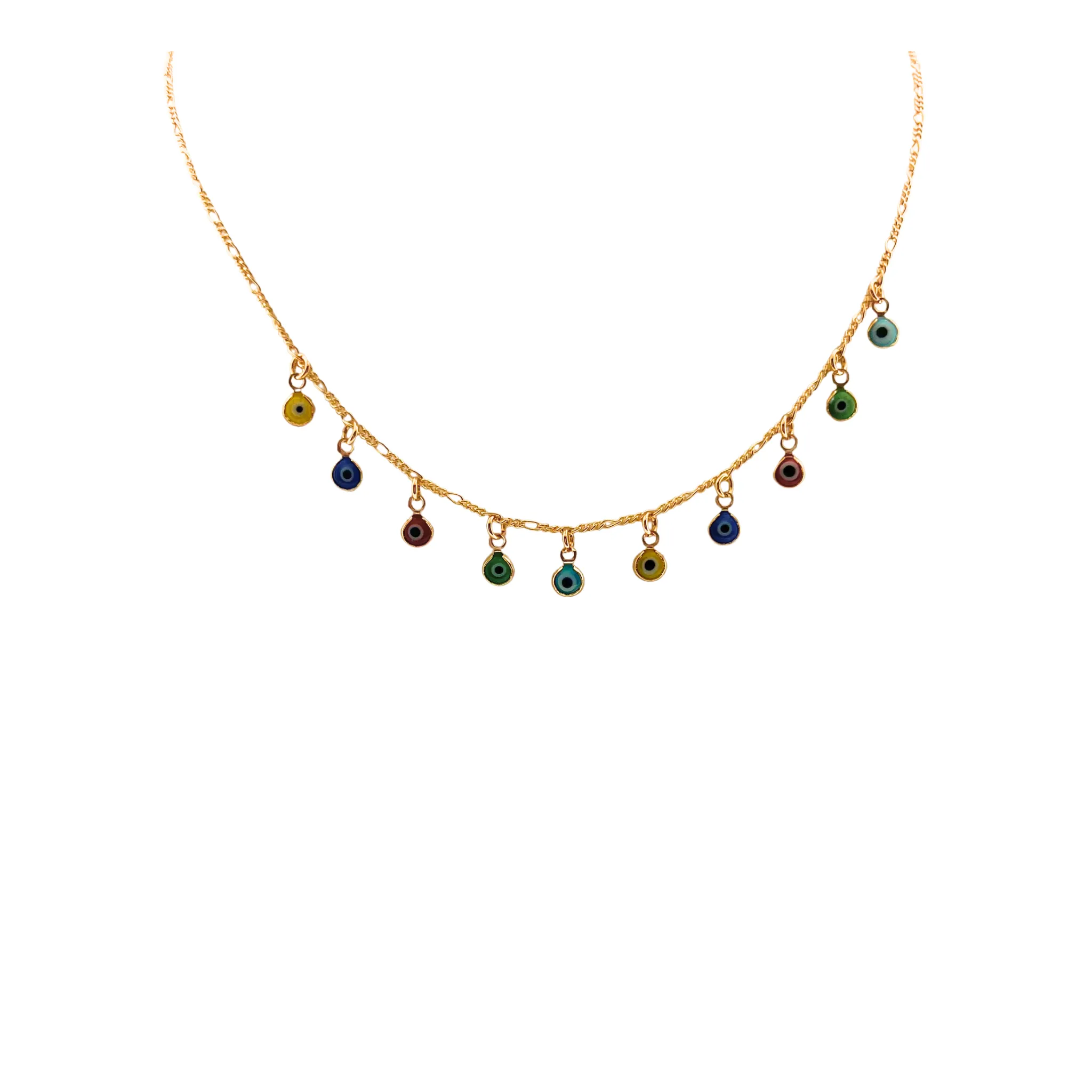 SN459 18K Gold Plated chain with Multi Color Evil Eyes
