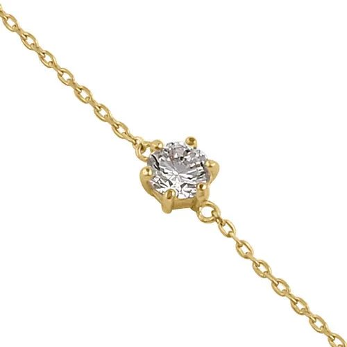 Solid 14K Yellow Gold Round CZ Bracelet