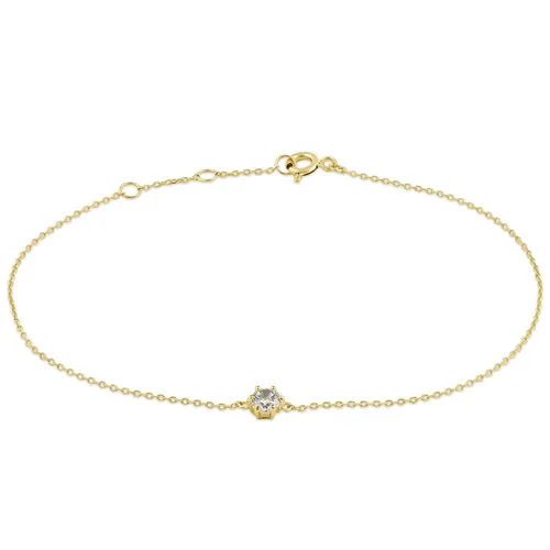 Solid 14K Yellow Gold Round CZ Bracelet