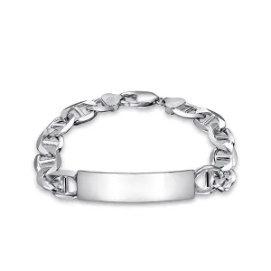Solid Silver Wide Mariner Chain Men's ID Tag Bracelet Custom Engrave
