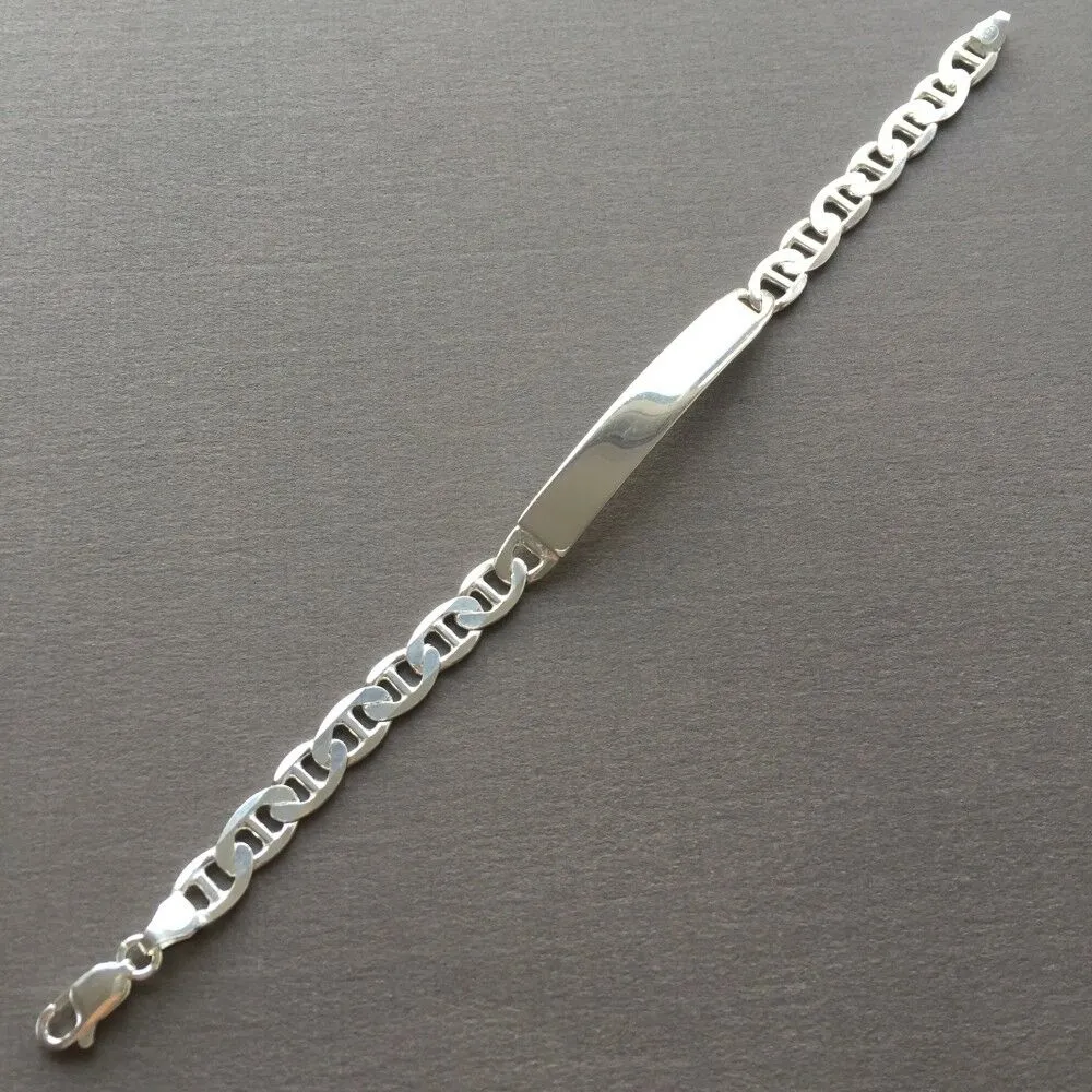 Solid Silver Wide Mariner Chain Men's ID Tag Bracelet Custom Engrave