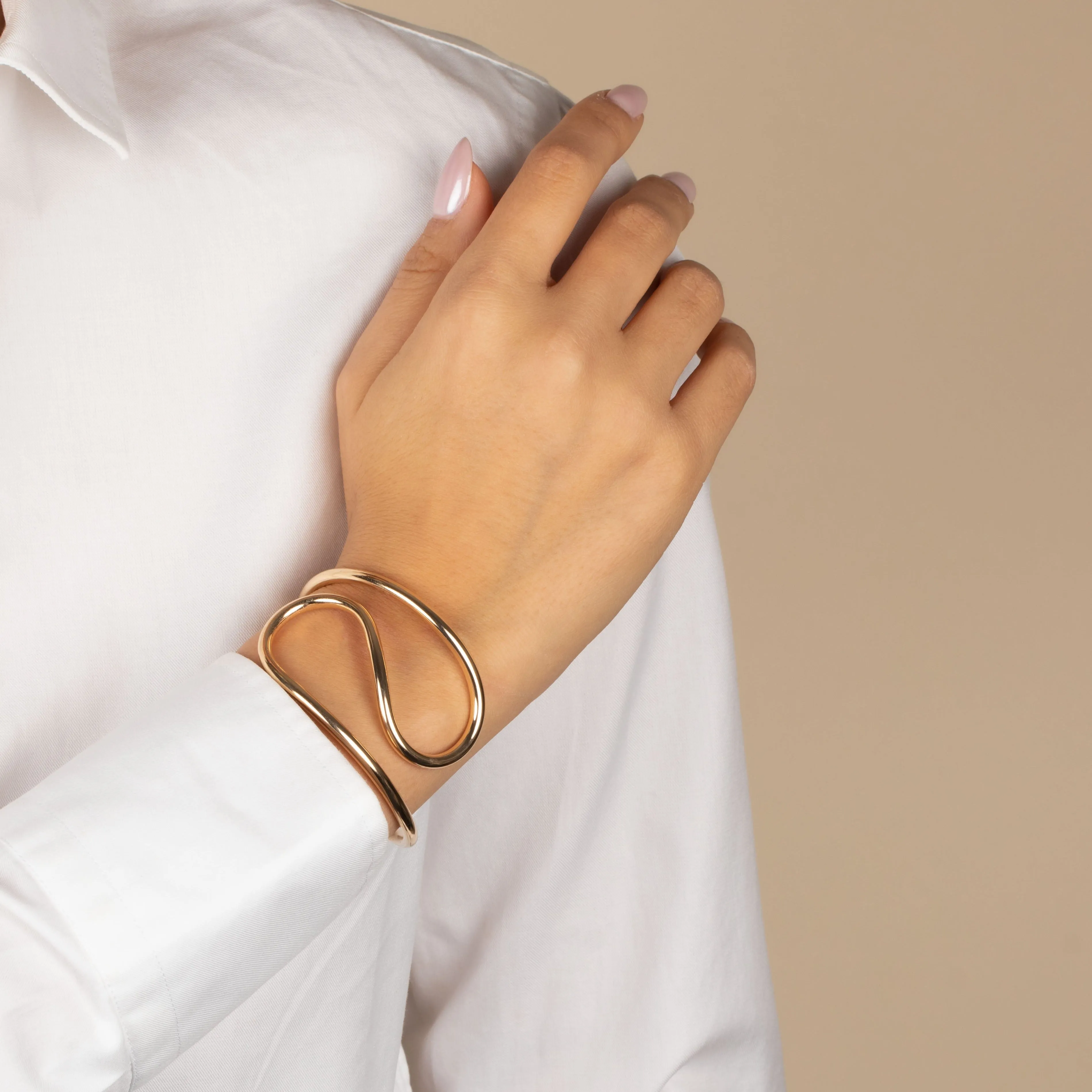 Solid Thin Swirled Curved Cuff Bangle Bracelet
