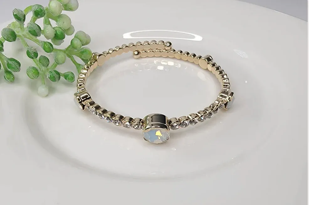 Spring Cuff with larger stone- White Opal