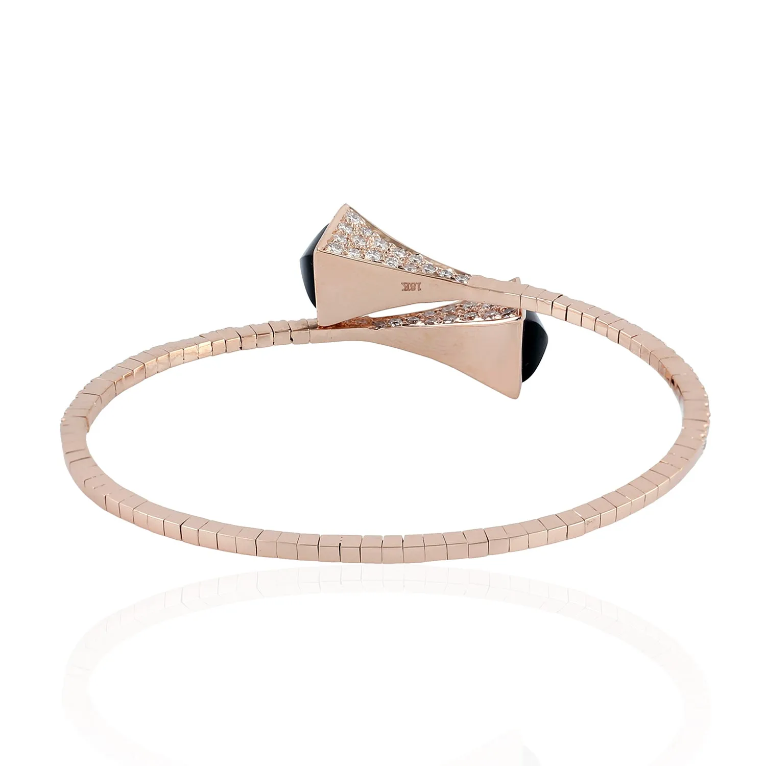 Square Onyx Pave Diamond Designer Cuff Bracelet In 18K Rose Gold Jewelry