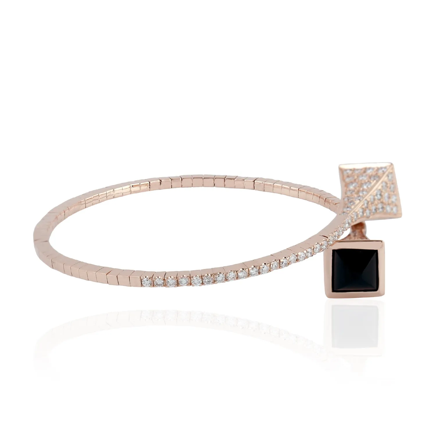 Square Onyx Pave Diamond Designer Cuff Bracelet In 18K Rose Gold Jewelry