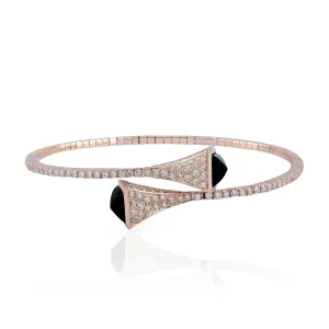 Square Onyx Pave Diamond Designer Cuff Bracelet In 18K Rose Gold Jewelry