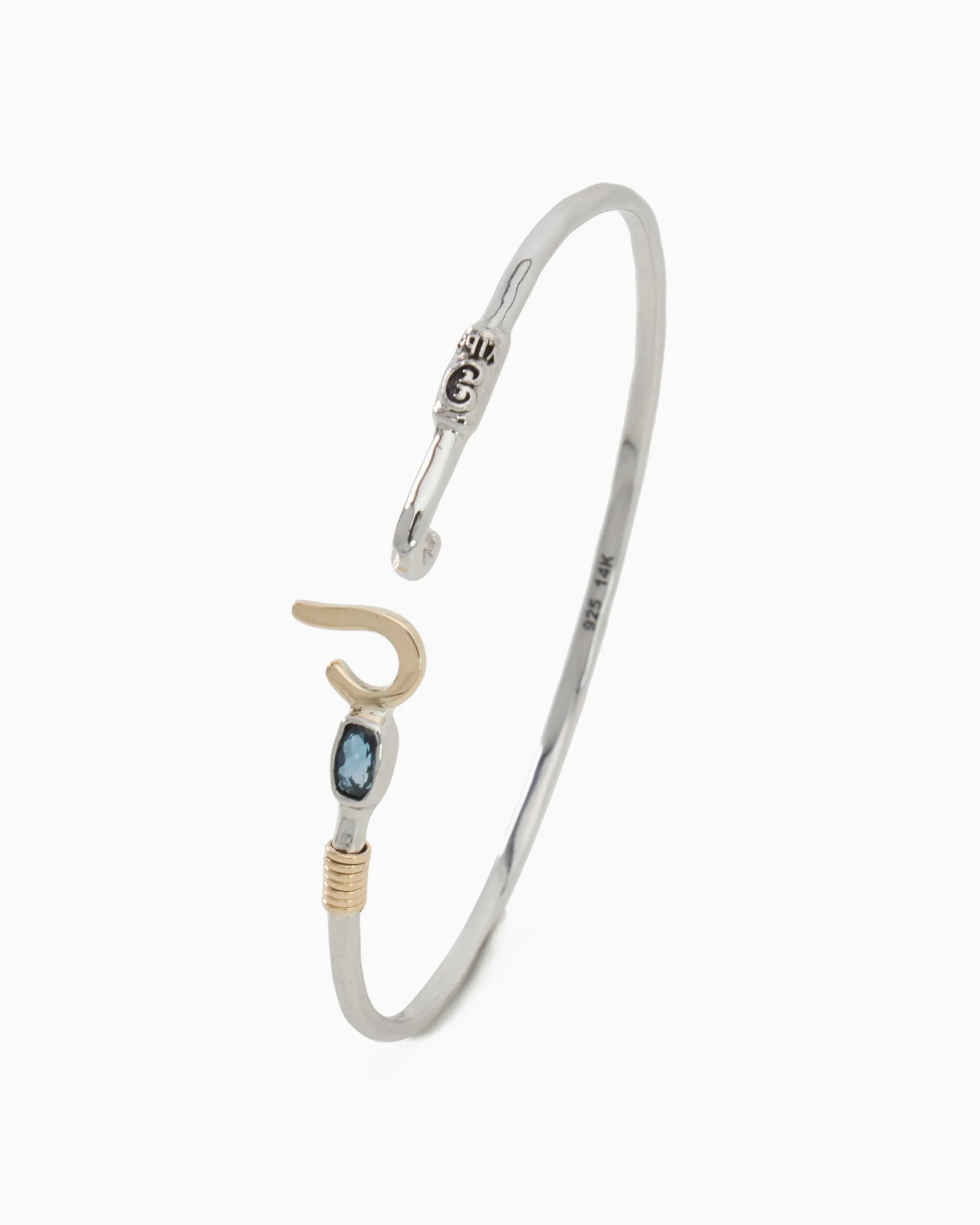 St. John Hook Bracelet with Rectangular Stone, 2mm - London Blue Topaz