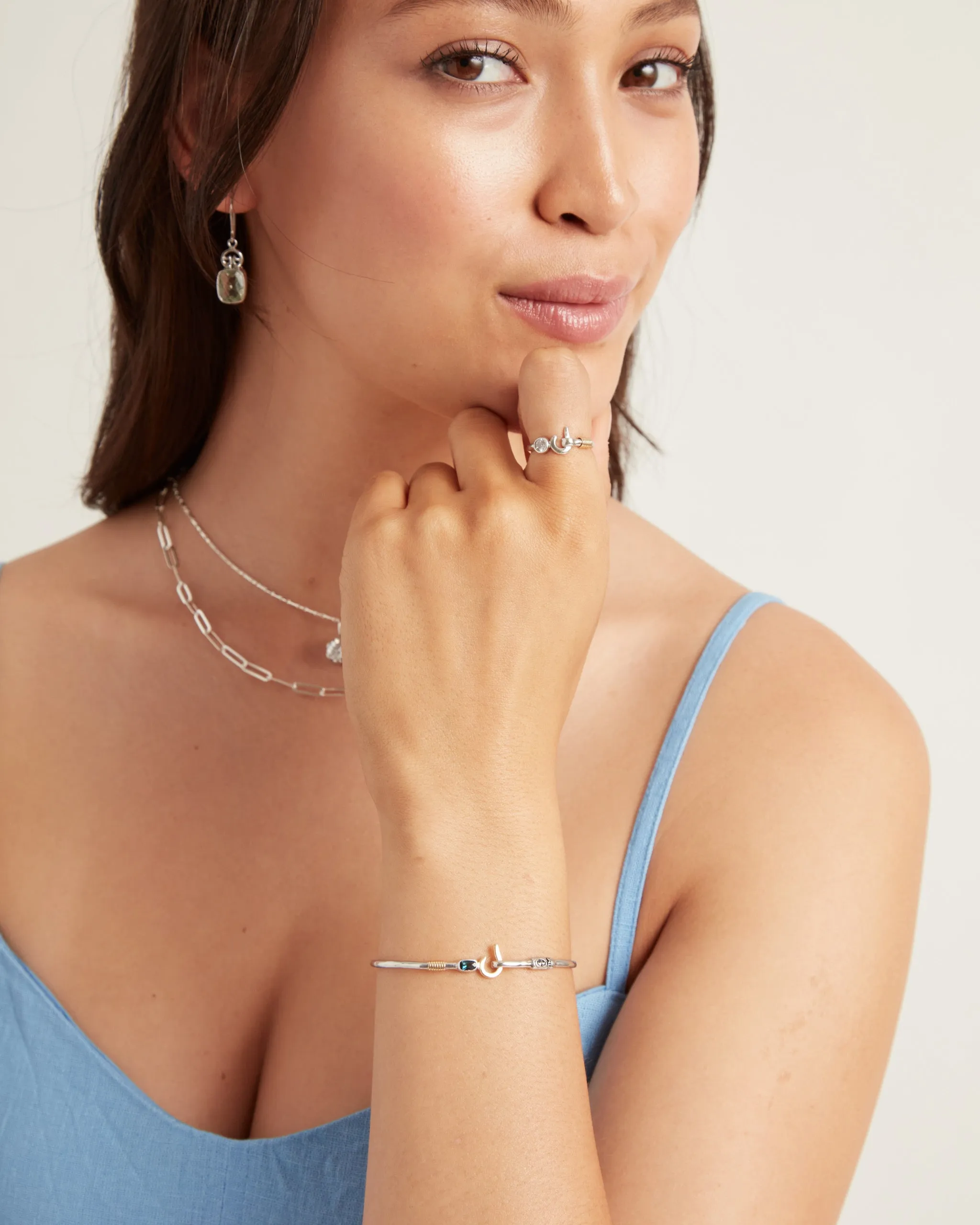 St. John Hook Bracelet with Rectangular Stone, 2mm - London Blue Topaz