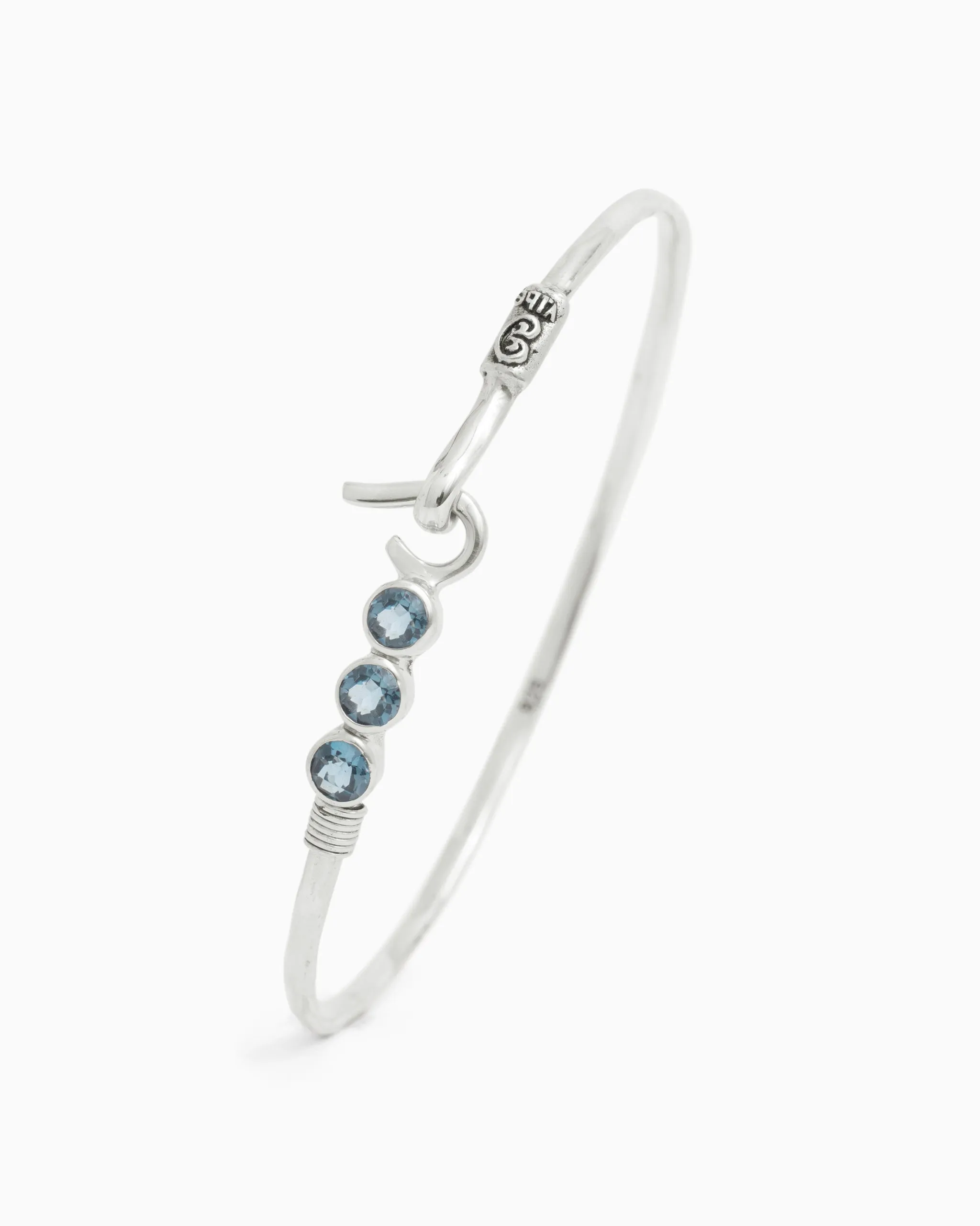 St. John Hook Bracelet with Triple Stones, 2mm - London Blue Topaz