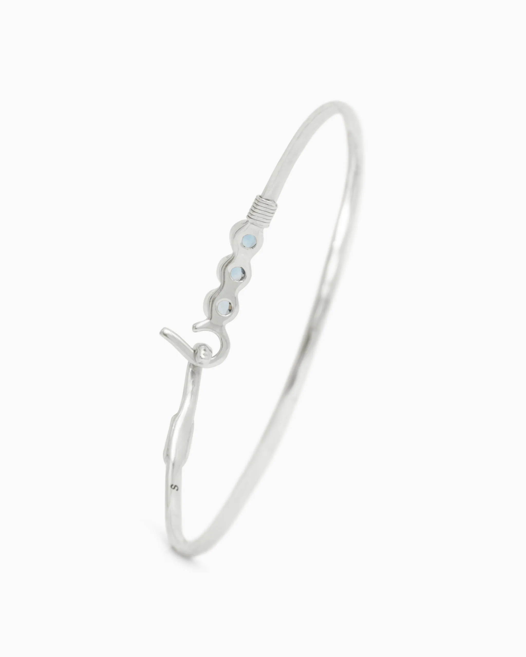 St. John Hook Bracelet with Triple Stones, 2mm - London Blue Topaz