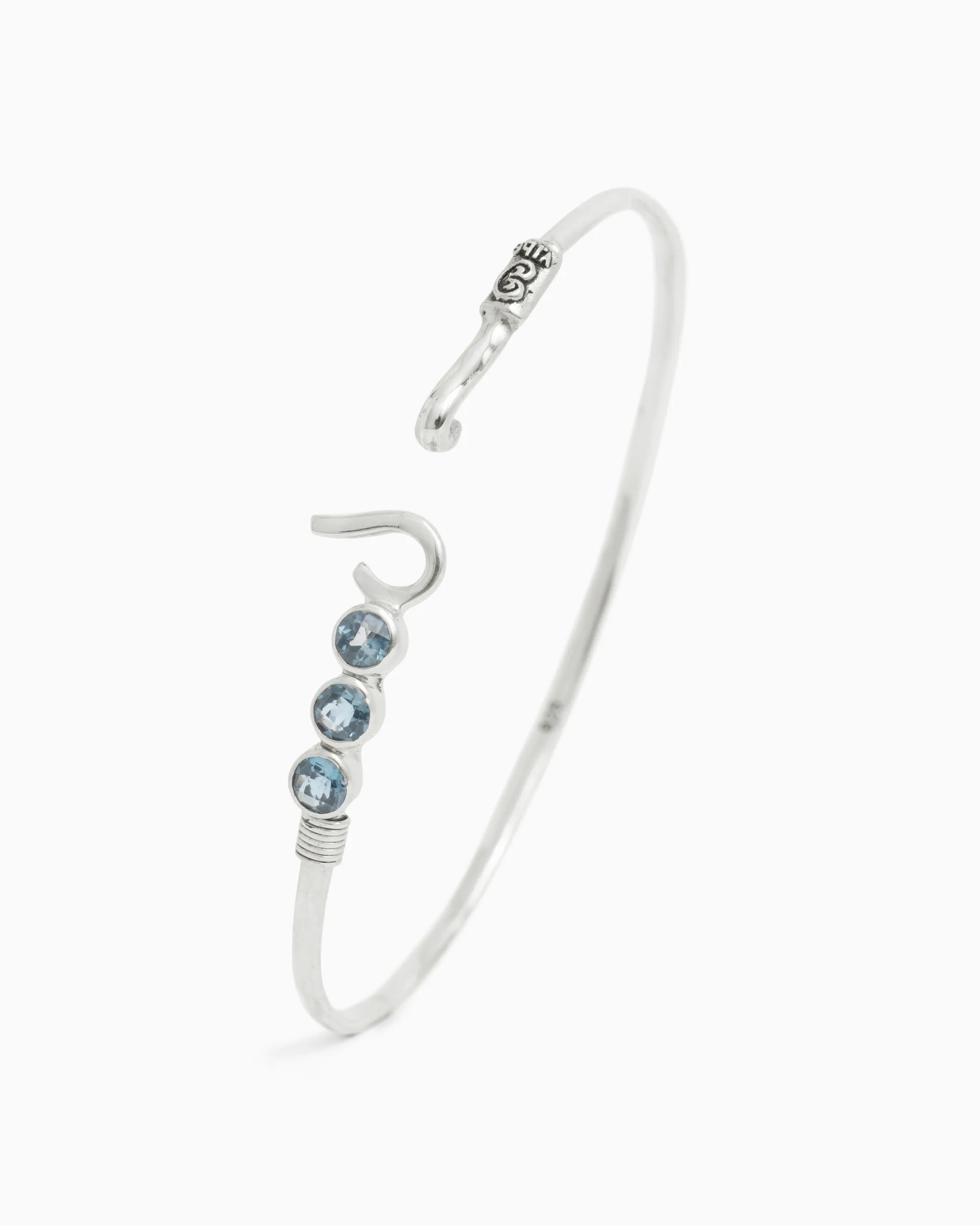 St. John Hook Bracelet with Triple Stones, 2mm - London Blue Topaz