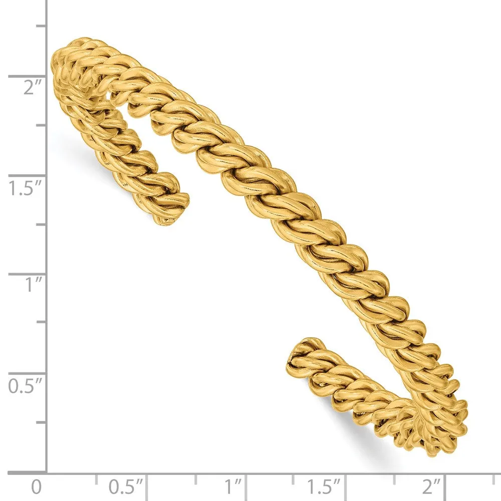 Stainless Steel Polished Yellow IP-plated Twisted 6mm Cuff Bangle