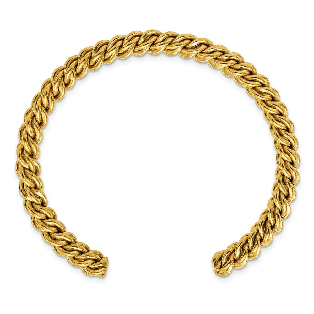Stainless Steel Polished Yellow IP-plated Twisted 6mm Cuff Bangle