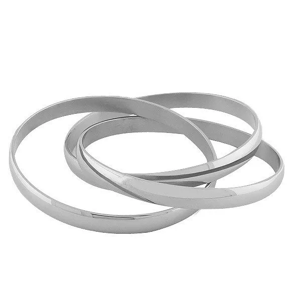 Stainless Steel Silver-Tone Womens Three Interlocked Classic Bangle Bracelets