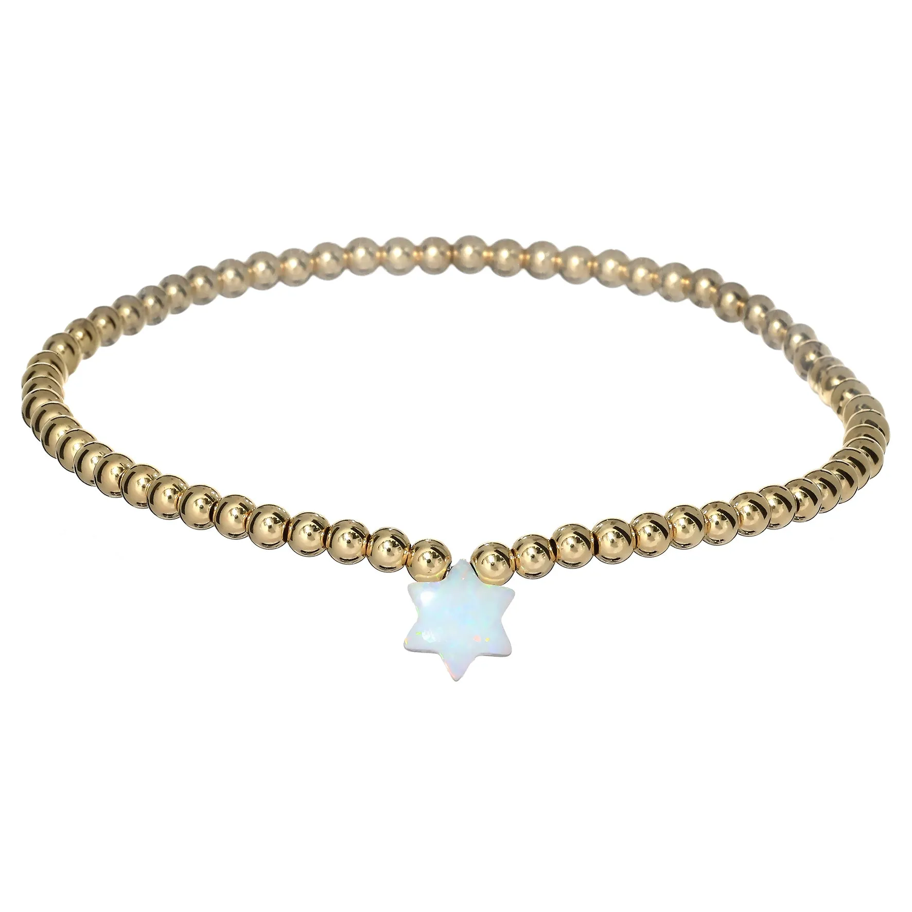 STAR OF DAVID | Opal Charm and 14K Gold Filled Beads Bracelet