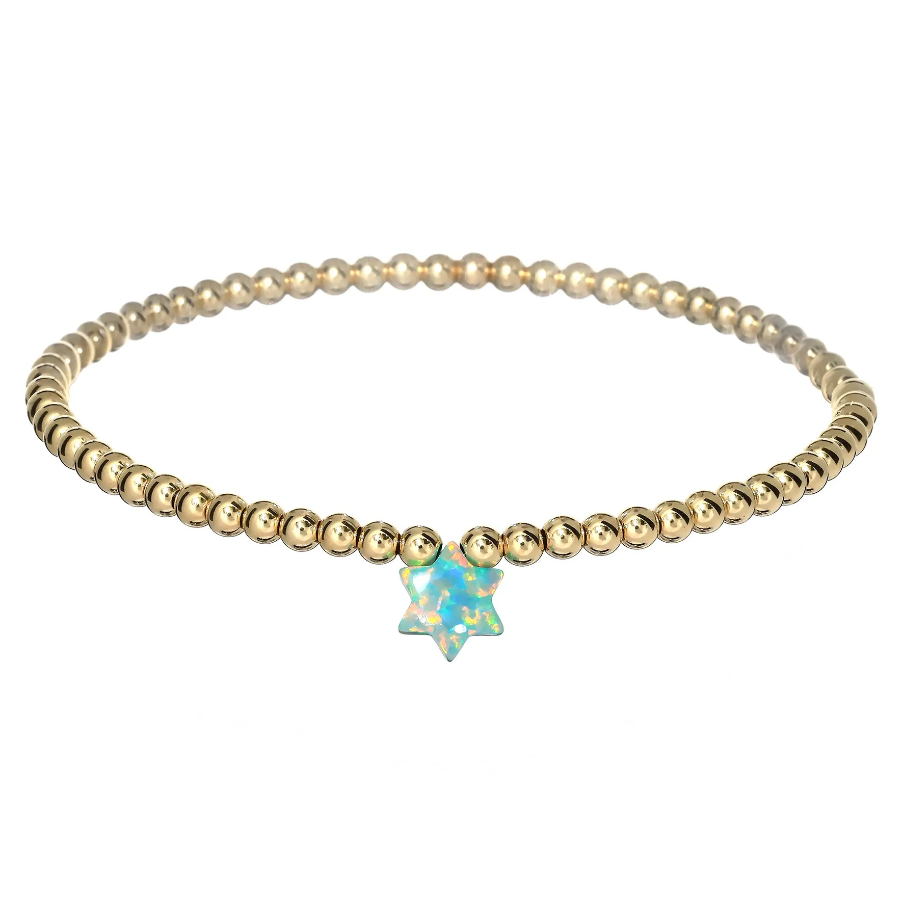 STAR OF DAVID | Opal Charm and 14K Gold Filled Beads Bracelet