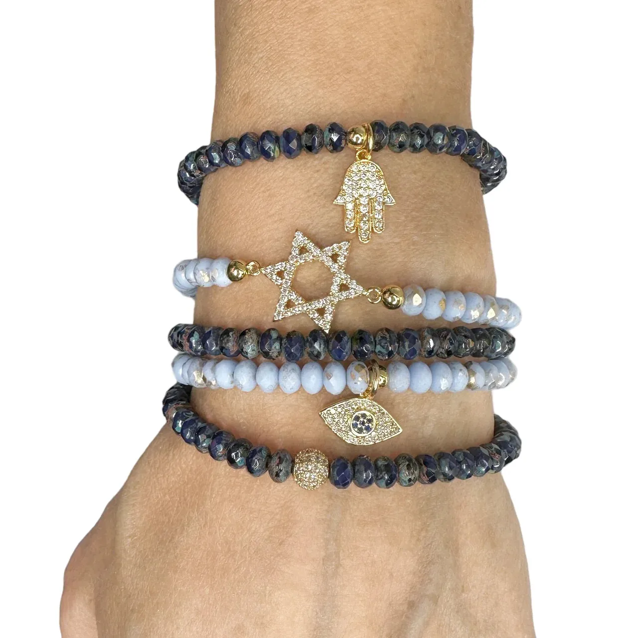 Star Of David Protection Stack of Crystal Bracelets