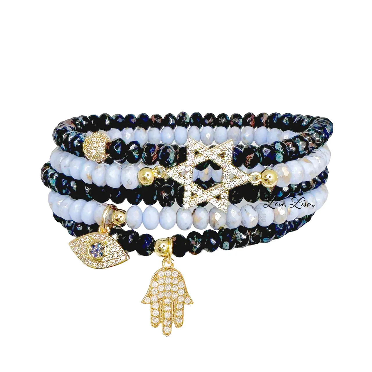 Star Of David Protection Stack of Crystal Bracelets
