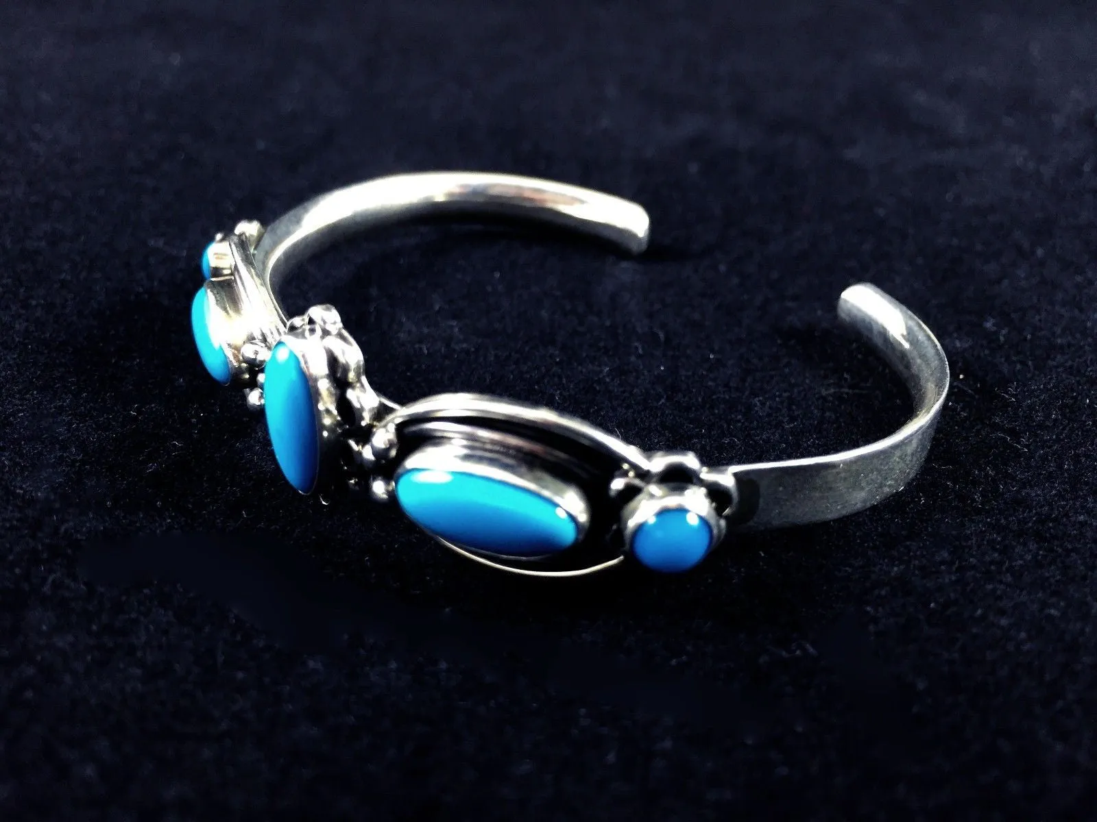 Sterling Natural Sleeping Beauty Turquoise Cuff Bangel Bracelet Navajo Signed US