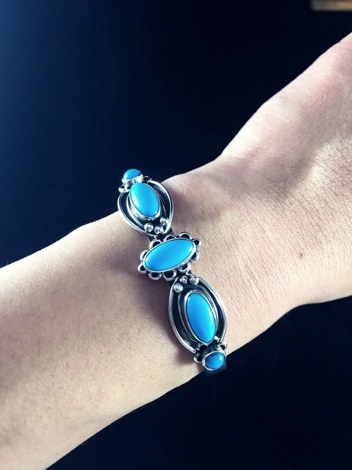 Sterling Natural Sleeping Beauty Turquoise Cuff Bangel Bracelet Navajo Signed US