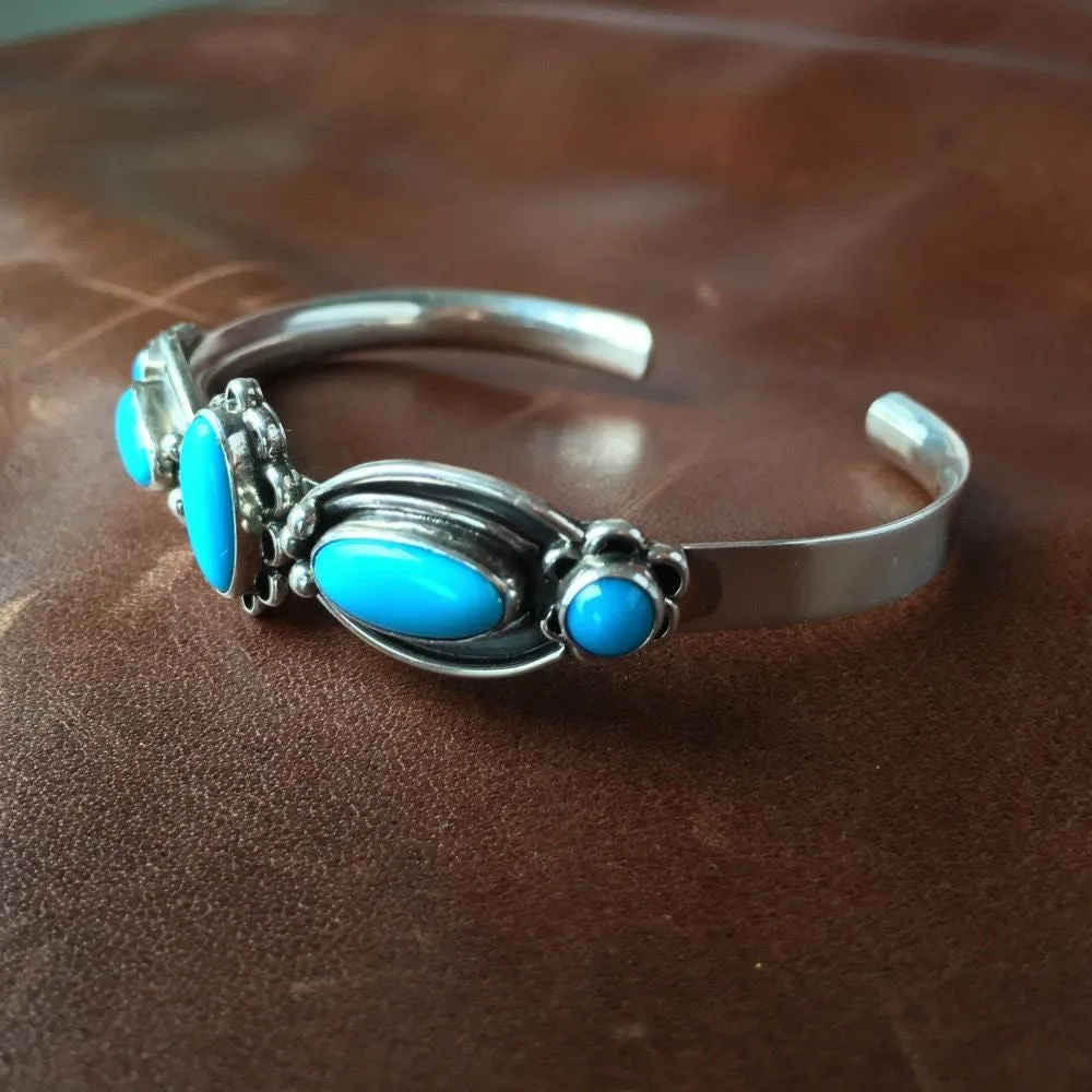 Sterling Natural Sleeping Beauty Turquoise Cuff Bangel Bracelet Navajo Signed US