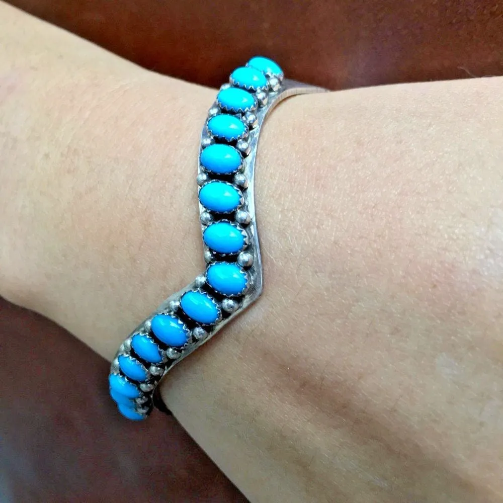 Sterling Natural Sleeping Beauty Turquoise Cuff Bracelet D Livingston Signed