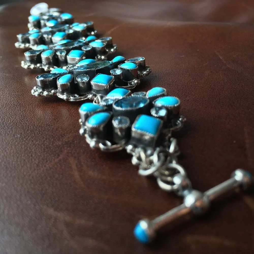 Sterling Natural Sleeping Beauty Turquoise Topaz Bracelet Leo Feeney Signed