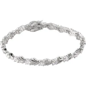 Sterling Silver 4 mm Round Cubic Zirconia Line 7.5" Bracelet