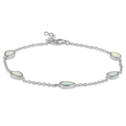 Sterling Silver Adjustable Dainty Chain Bracelet with White Lab Opal