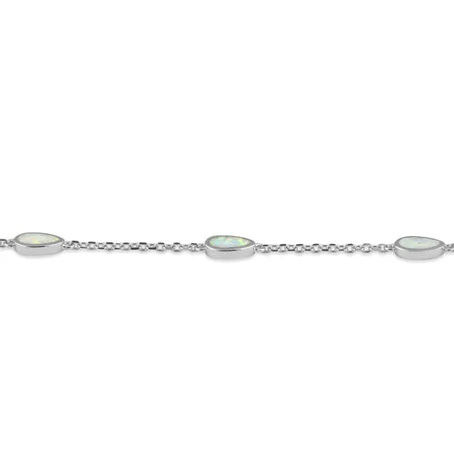 Sterling Silver Adjustable Dainty Chain Bracelet with White Lab Opal
