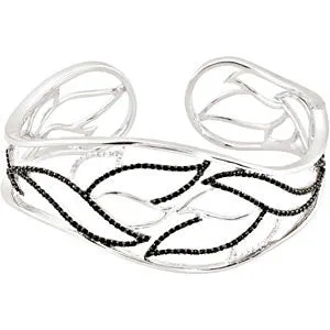 Sterling Silver Black Spinel & 1/6 CTW Diamond Hinged Cuff Bracelet
