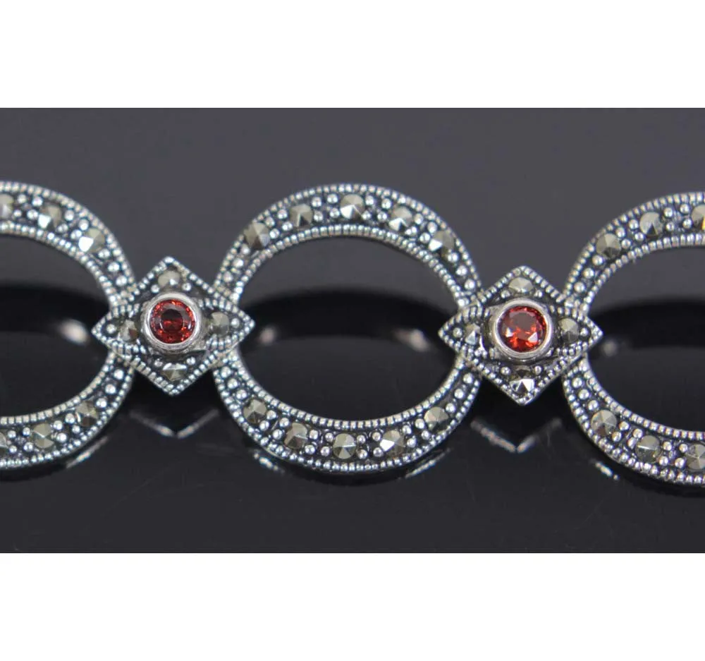 Sterling Silver Bracelet Garnet Cz's Marcasite