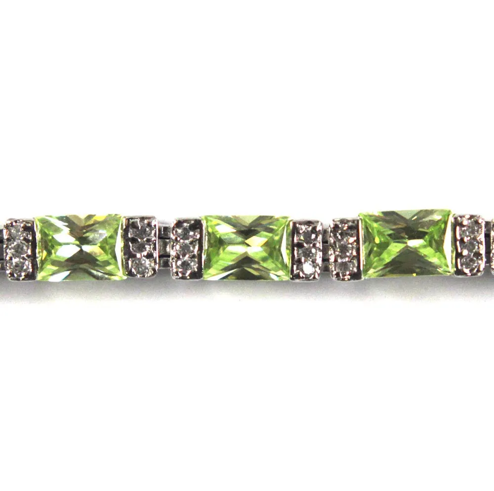 Sterling Silver Bracelet Peridot Zirconia 8"