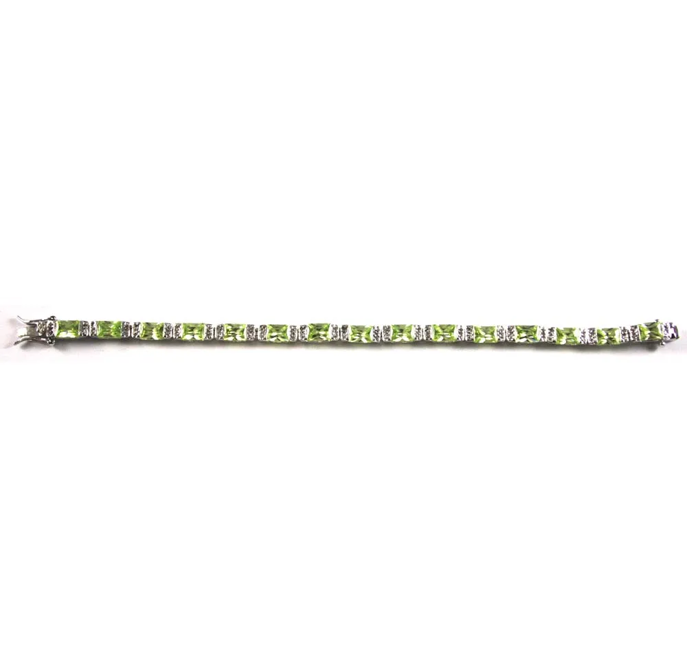 Sterling Silver Bracelet Peridot Zirconia 8"