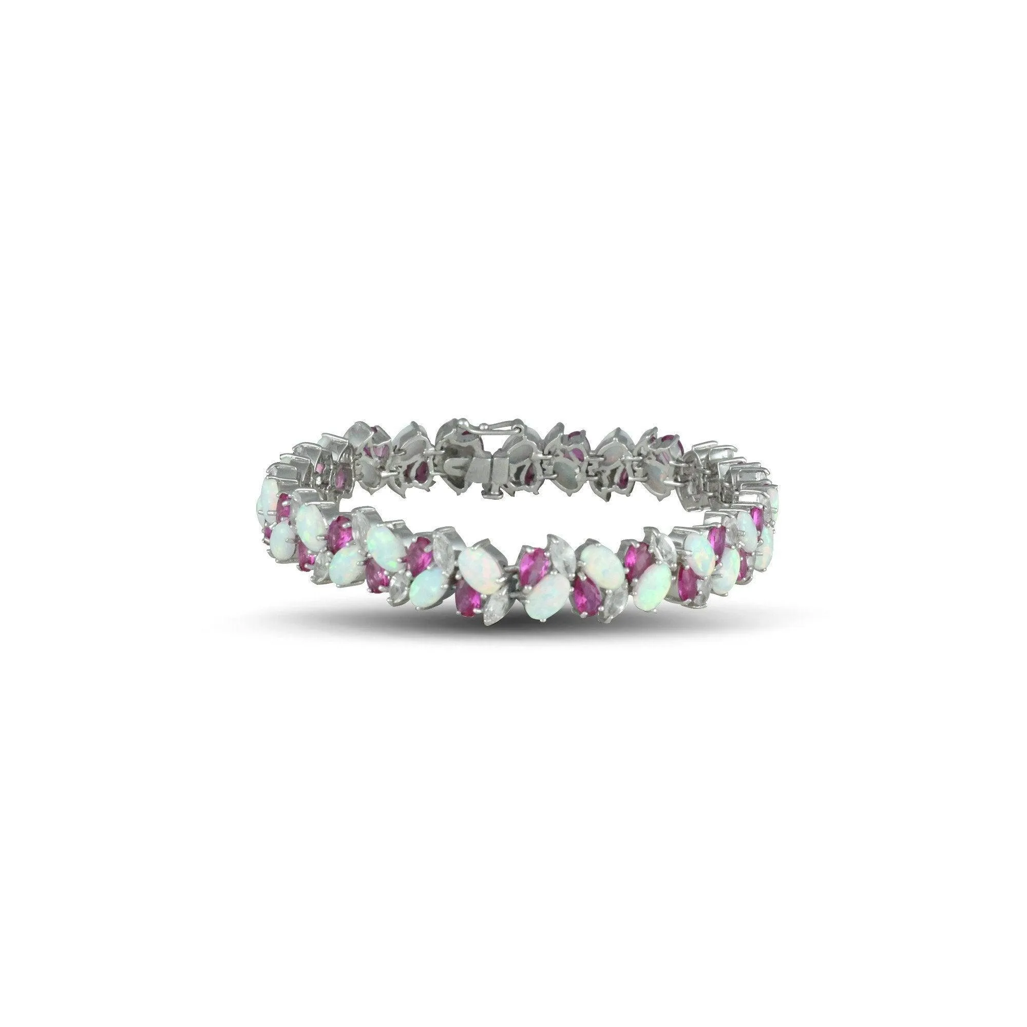 Sterling Silver Bracelet With Multi Colored Created Gemstones