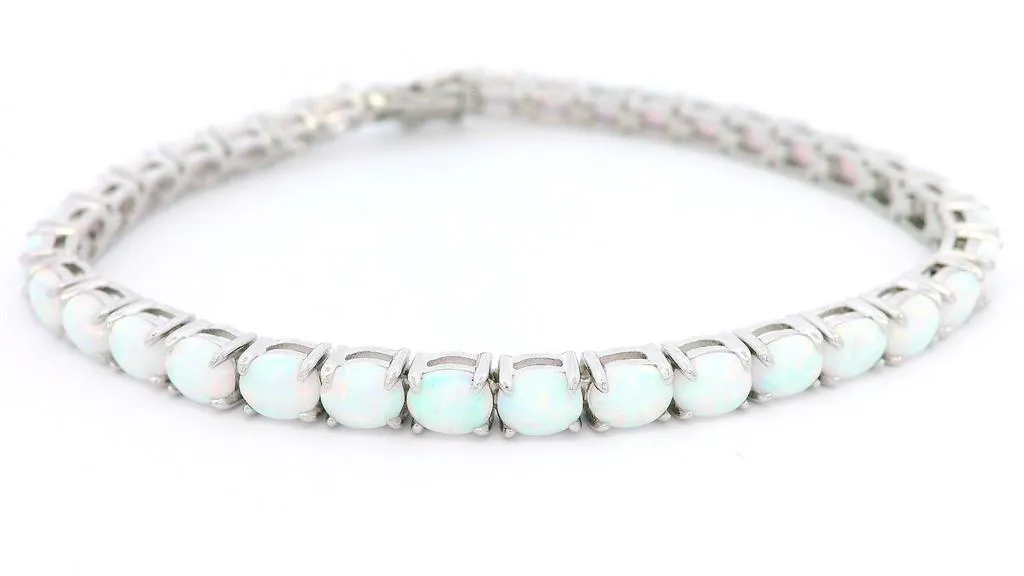 Sterling Silver Created Opals Tennis Bracelet